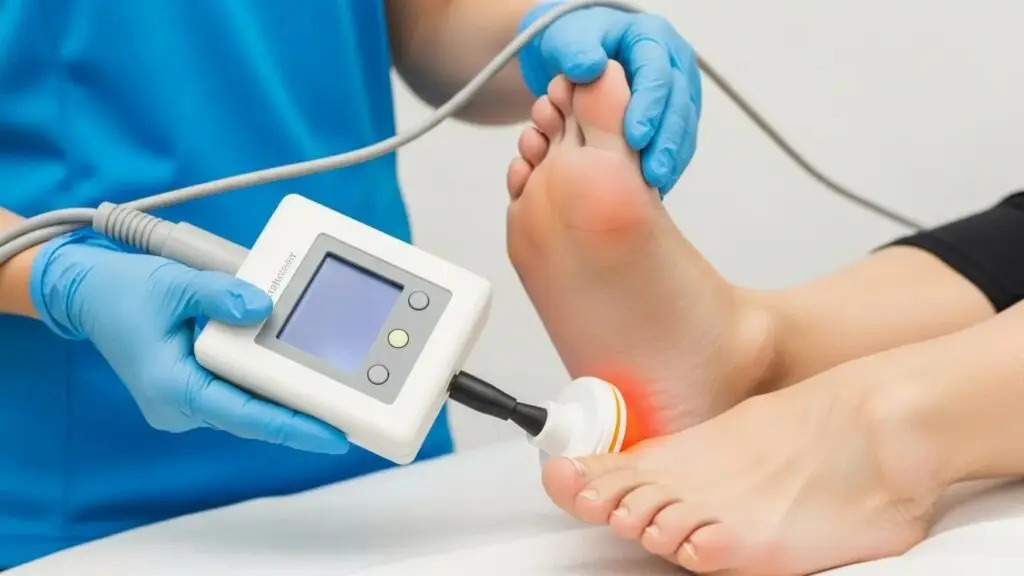 Focused shockwave therapy targeting plantar fasciitis in a clinical environment