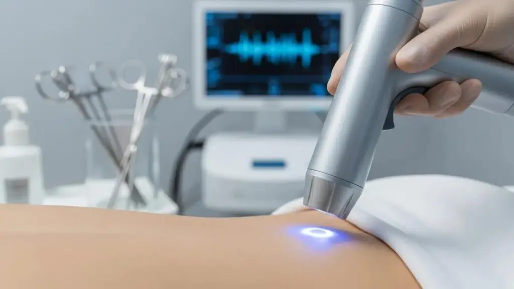 Laser therapy being applied to a patient's back, showcasing a modern approach to chronic pain management