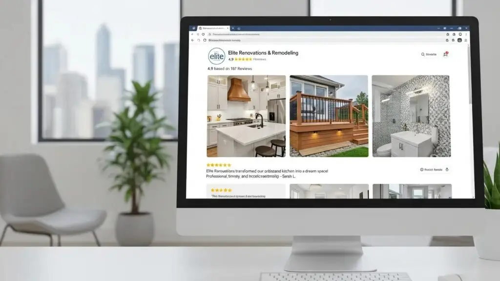 Optimized Google Business Profile for Elite Renovations & Remodeling showcasing quality images and positive customer reviews.