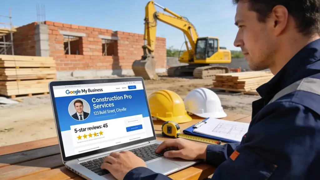 Contractor optimizing Google My Business for local SEO success
