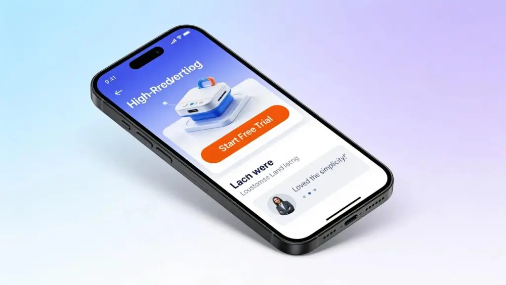 Mobile device showcasing a high-converting landing page with clear calls to action and engaging design