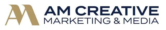 AM Creative Marketing & Media logo with stylized initials and modern typography.